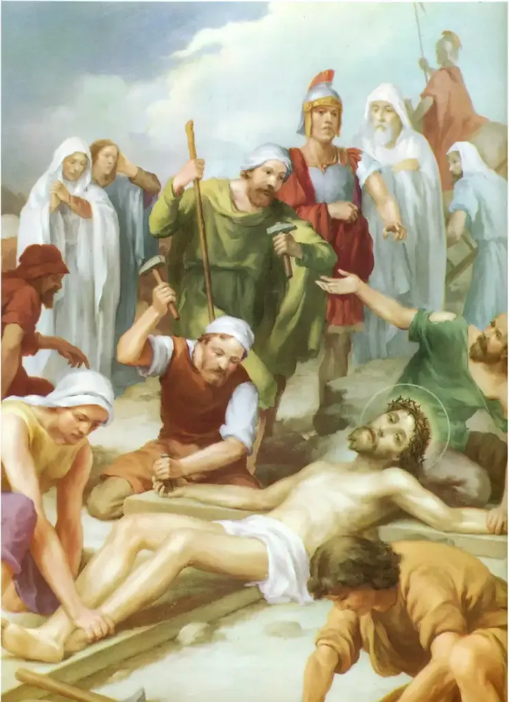 Undécima Estación: Jesús es clavado en la cruz.