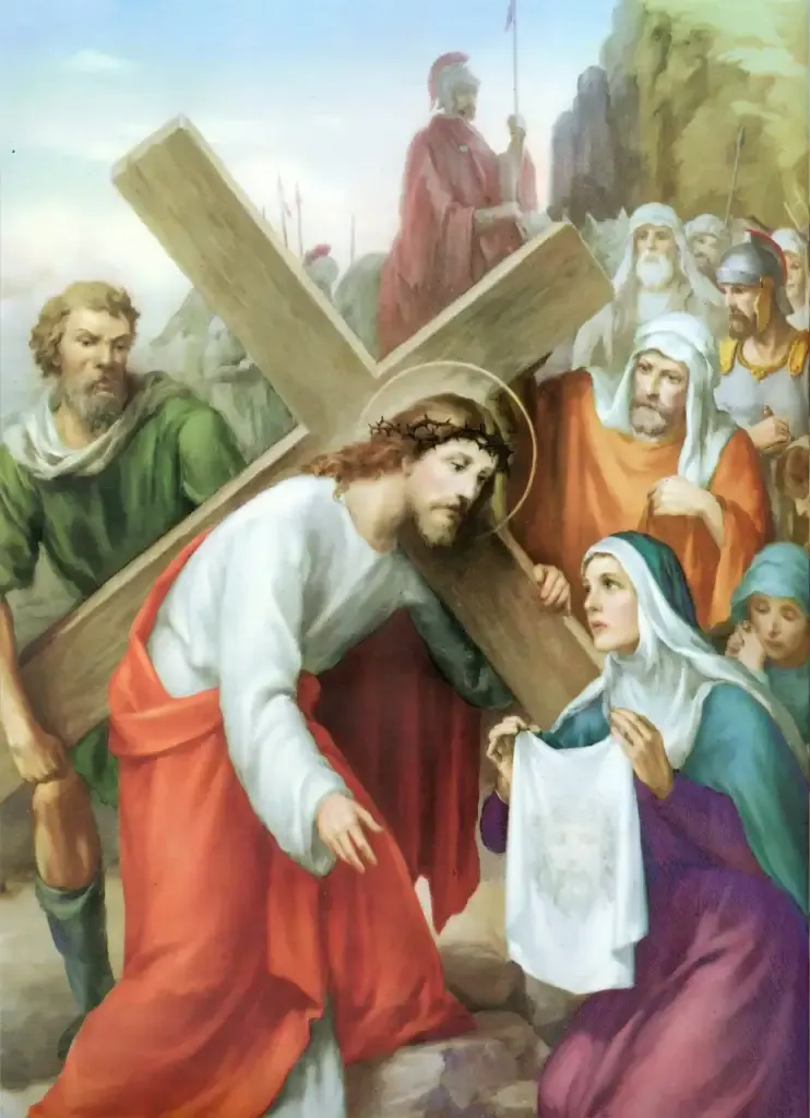Sexta Estación: La Verónica limpia el rostro de Jesús.